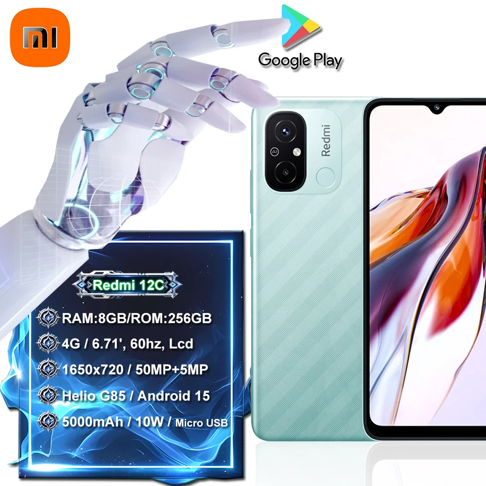 Xiaomi Redmi 12C Original 8GB 256GB 5000mAh High-capacity Battery Helio G85 4G Mobile Phone EU/US/UK specifications