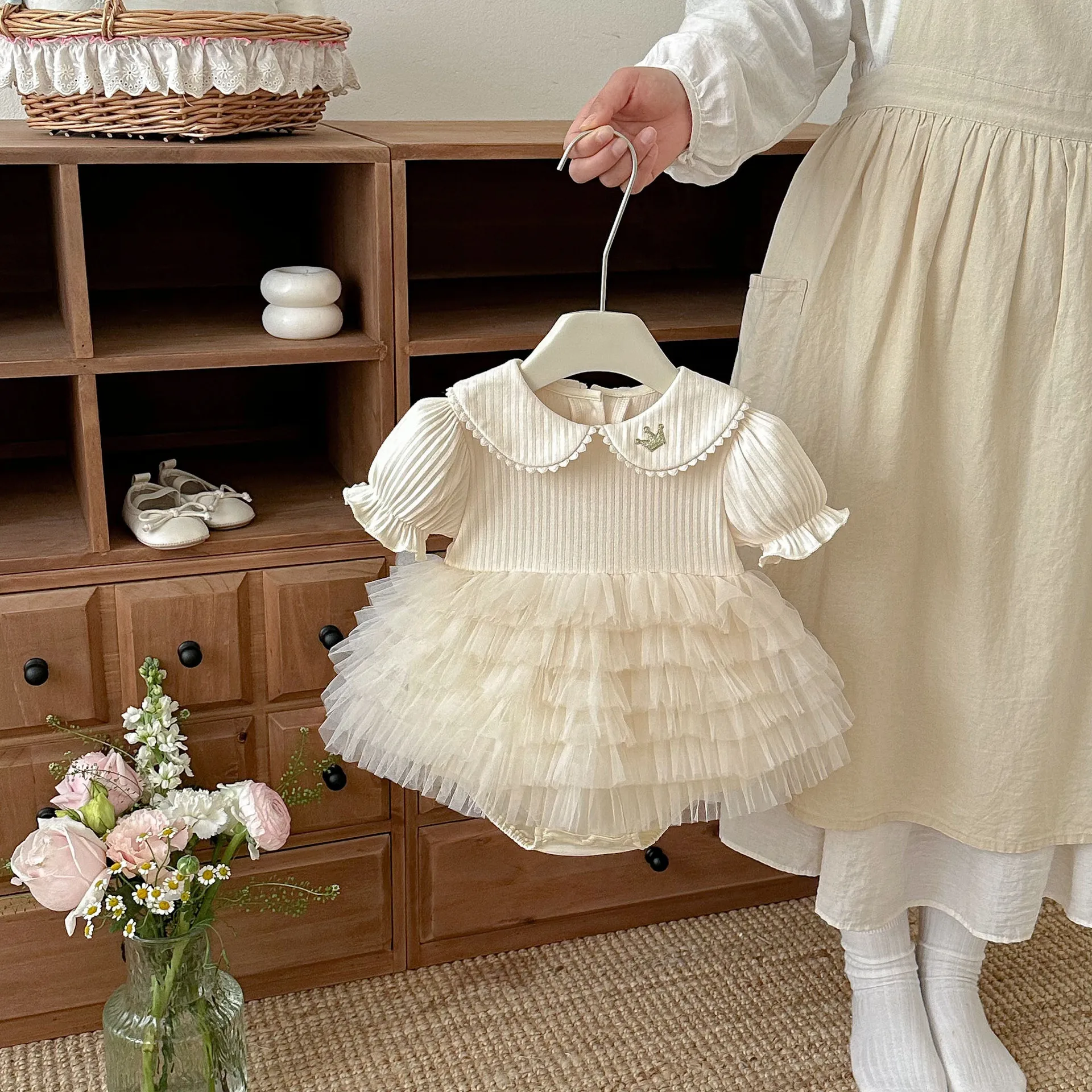 0-24M Baby Girl Clothes 2026 Spring Summer Baby Girls Romper Dress 100 Days Banquet Princess Dress Gauze Skirt