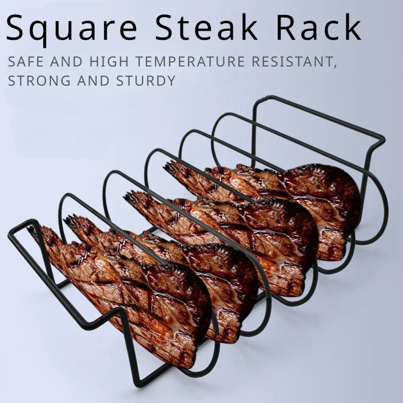 Non-Stick BBQ Rib Rack Stand Barbecue Steaks Racks Stainless Steel Chicken Beef Ribs Grill Black for Gas Smoker BBQ Tools Bbq