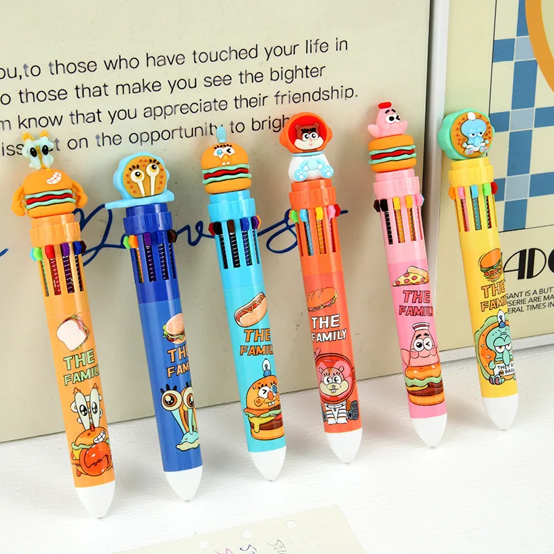 6/36pcs Spongebob Squarepants 10 Colors Ballpoint Multi Color Press Pen Cartoon Gel Pen Student Supplies Stationery Wholesale