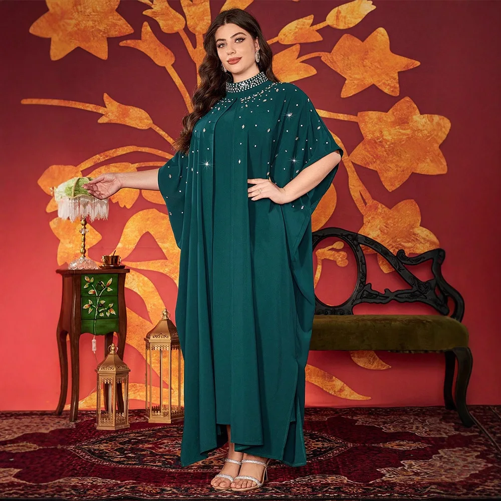 

Дубай с открытой передней частью мусульманских женщин Abbayas арабское внутреннее платье исламская одежда наряд кафтан костюм комплект из 2 предметов костюм мусульманские платья