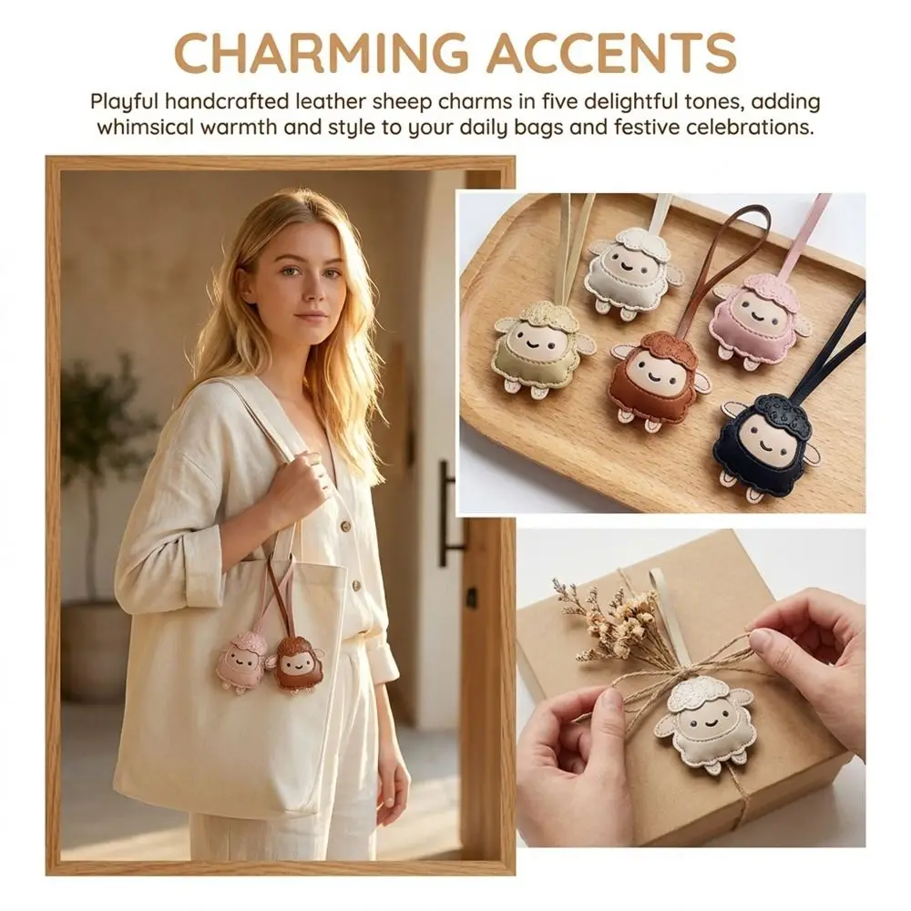 Fashion Soft PU Leather Sheep Bag Charm Goat Cartoon Sheep Keychain Bow Multi-Color Lamb Pendant Bag Decoration