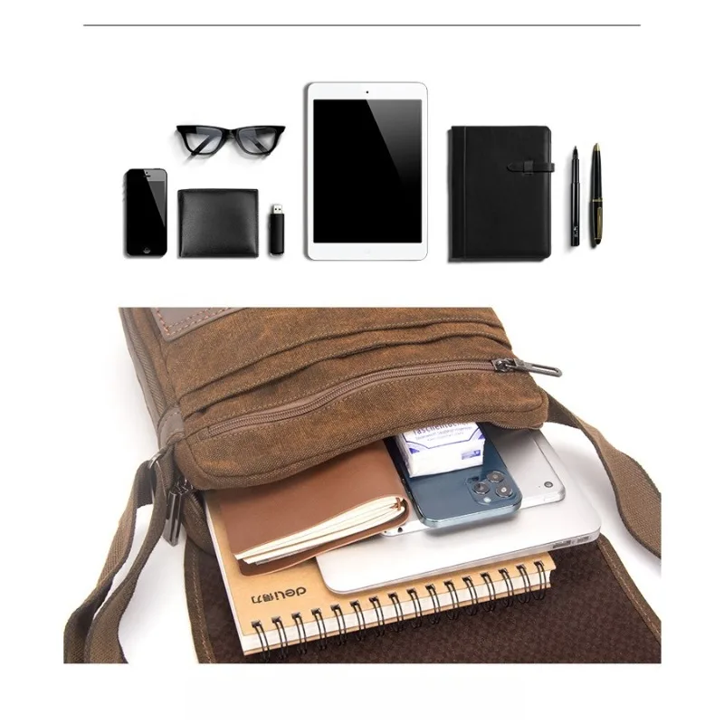 

Men Canvas Multifunction Crossbody Bag Retro Handbags Travel Wear Resistance Shoulder Messenger Bags Leisure Package bolsa