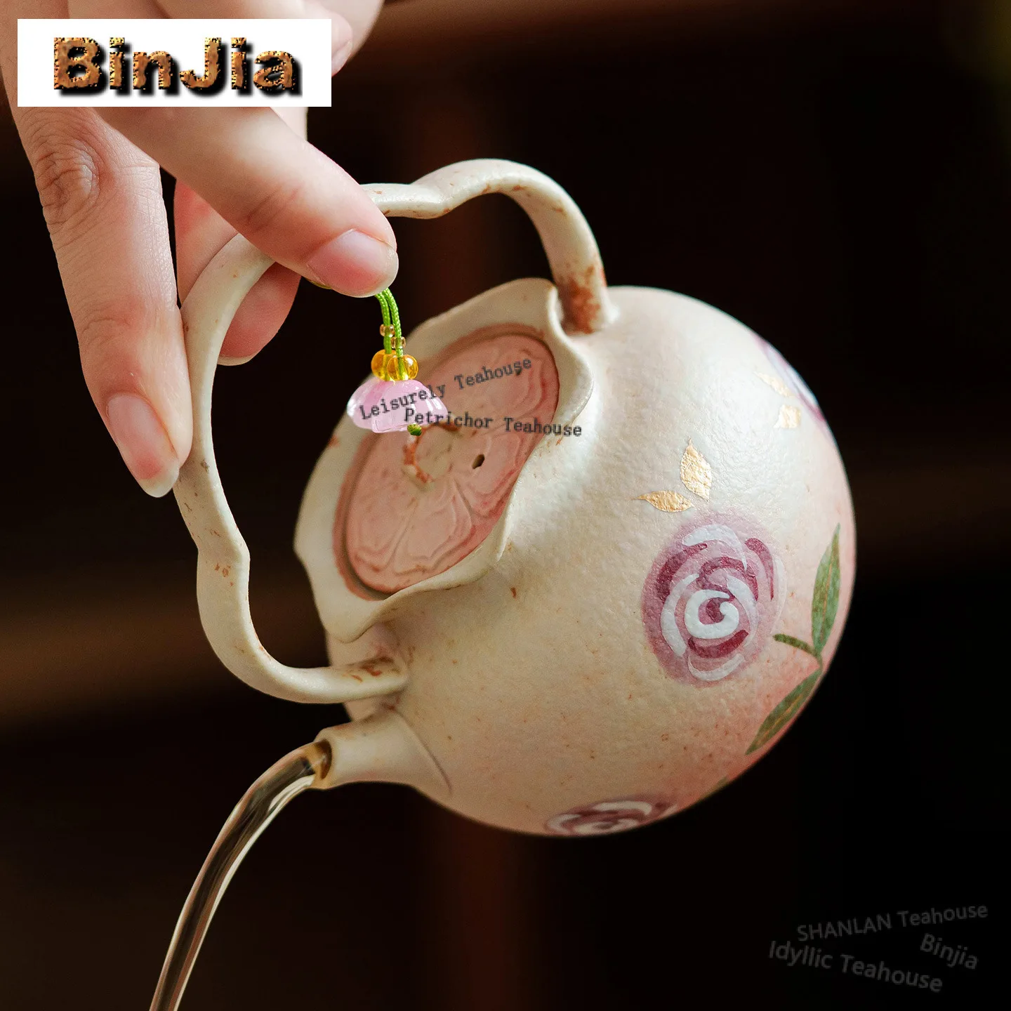150ml Hand Painted Rose Lifting Handle Teapot Handmade Tea Infuser Pot Tea Brewing Kettle With Ball Hole Drinkware Collection