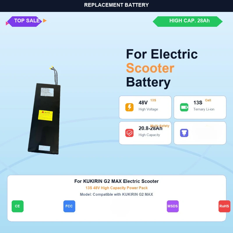 48V 20.8Ah/28Ah Replacement Lithium Battery for KUKIRIN G2 MAX Electric Scooter, 13S8P High Capacity Ternary Li-ion Power Pack