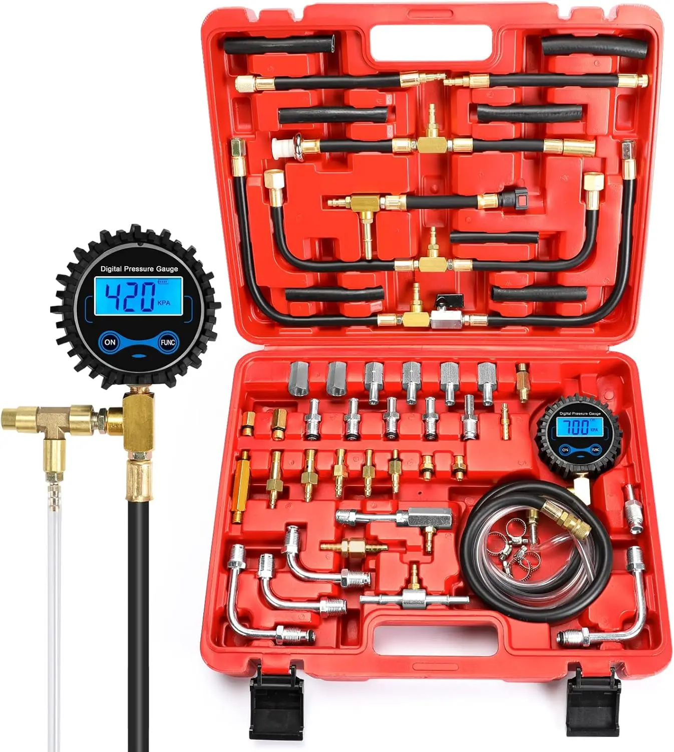 

Digital Fuel Pressure Tester Kit 0-300 PSI for Petrol Engine Automotive Test Tool with Gauge