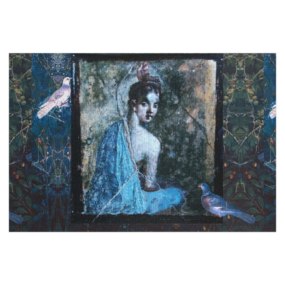 

Пазл-головоломка POMPEII FRESCOES / Дама в синем цвете и голуби в саду, темно-зеленый цветочный узор, аниме, индивидуальные игрушки-пазлы для детей
