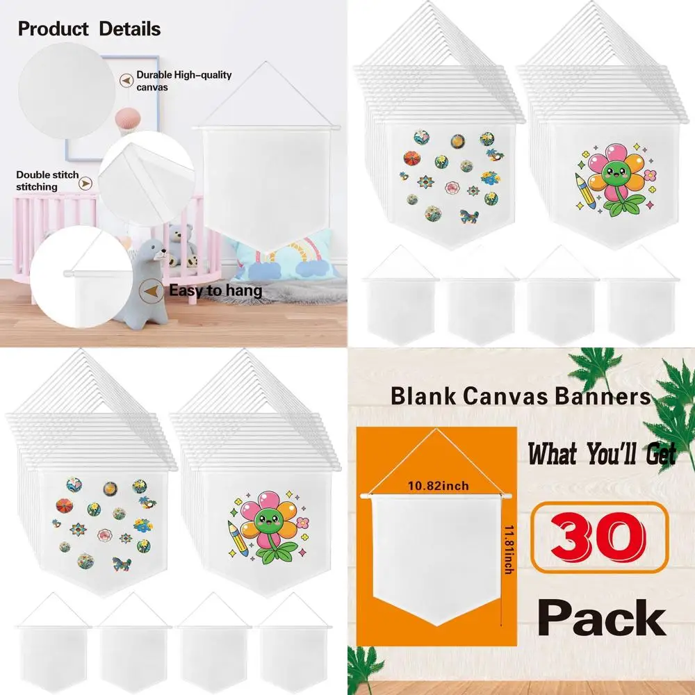 10.82x11.81 30-Piece DIY Canvas Banners, 12oz Fabric, Kids Room Decor, Enamel Pin Display, Birthday & Educational Activities