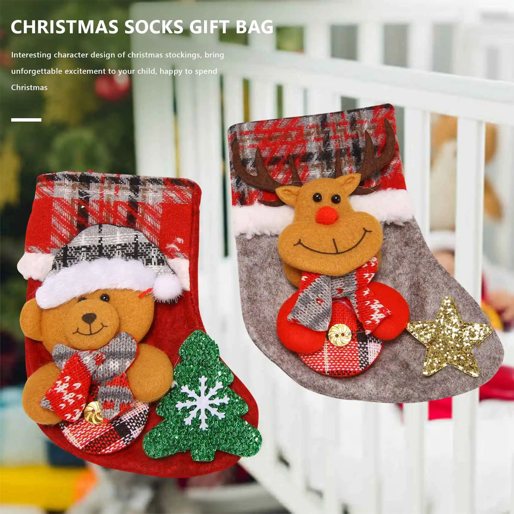 Santa Snowman Reindeer Hanging Stocking for Home Decor Set Creative Doll Christmas Socks Gift Bag Pendant Decorations