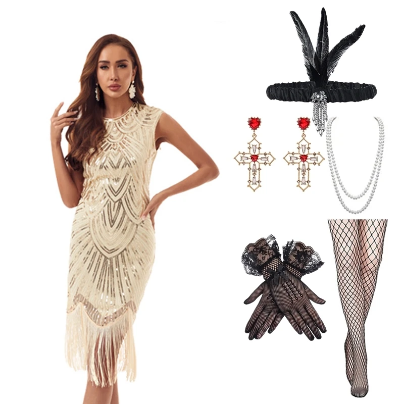 1920S Retro Geweldige Gatsby Dress Party V-Hals Mouwloze Lovertjes Kralen Stijl Kwast Flapper Vestidos Feminina 1920