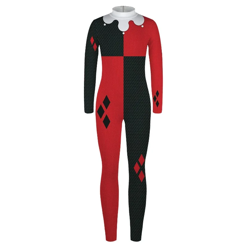 Harleen Quinzel Superhero Jumpsuit for girls Adult Kids Catsuit Sexy Women clown female Cosplay Costumes Halloween Bodysuit
