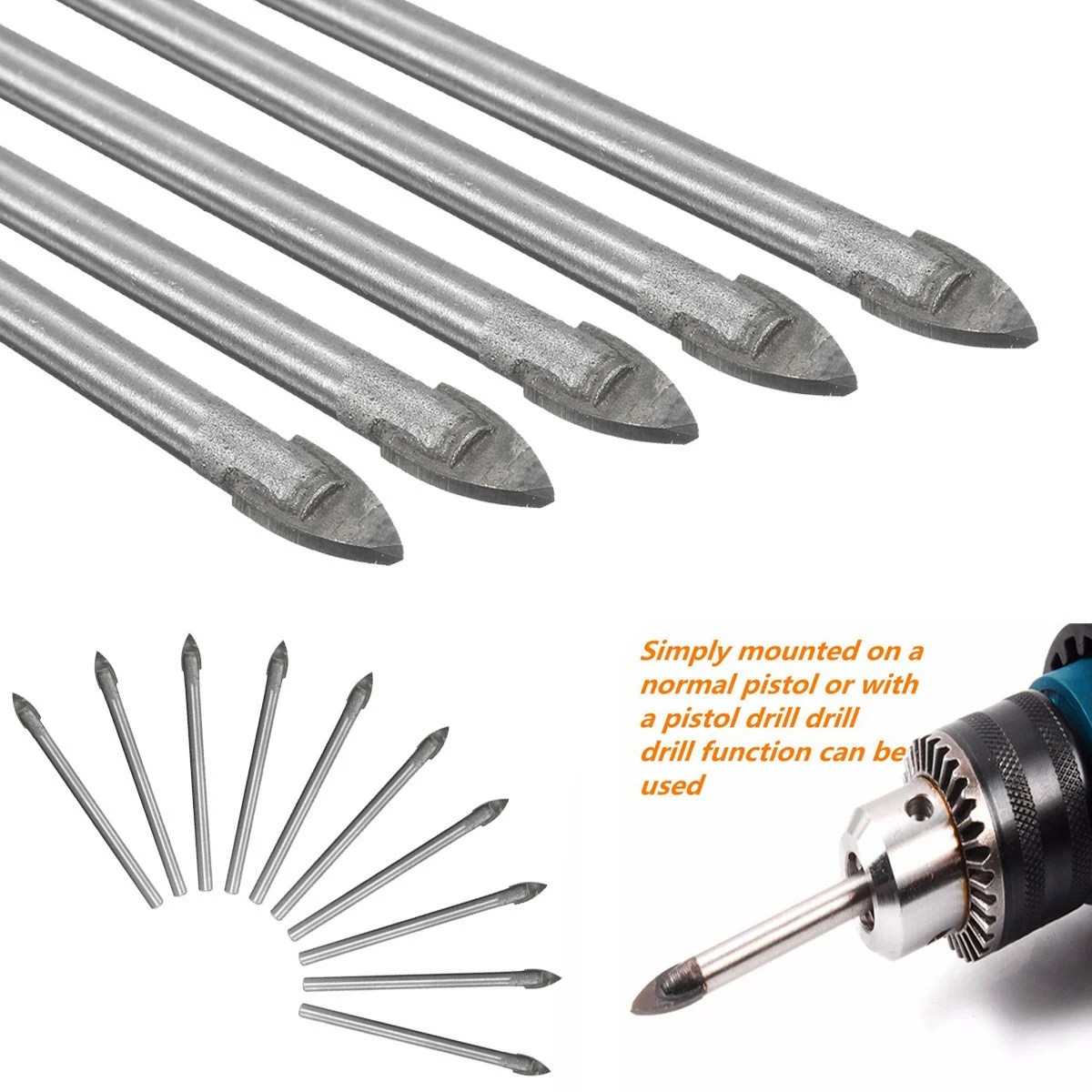 10Pcs Alloy Drill Bits 6Mm Premium Tile Glass Ceramic Drilling Set for Mirror Stucco Hard Brittle Materials Triangle Hole Cutter
