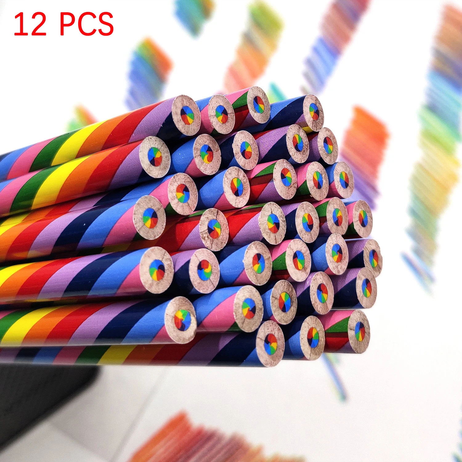 12PCS Rainbow Pencil 7-color Same Core DIY Hand drawn Gradient Pencil, One stroke Multi color Painting Coloring Magic Brush