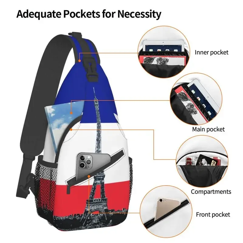 Mode Frankreich Flagge mit Eiffelturm Schlinge Cross body Rucksack Männer Schulter Brusttaschen für Camping Radfahren