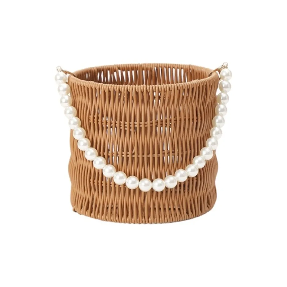 Picture 5: New Pearl Handle Imitation Rattan Basket Versatile Big Capacity Woven Flower Basket Kitchen Sundries Organizer Picnic