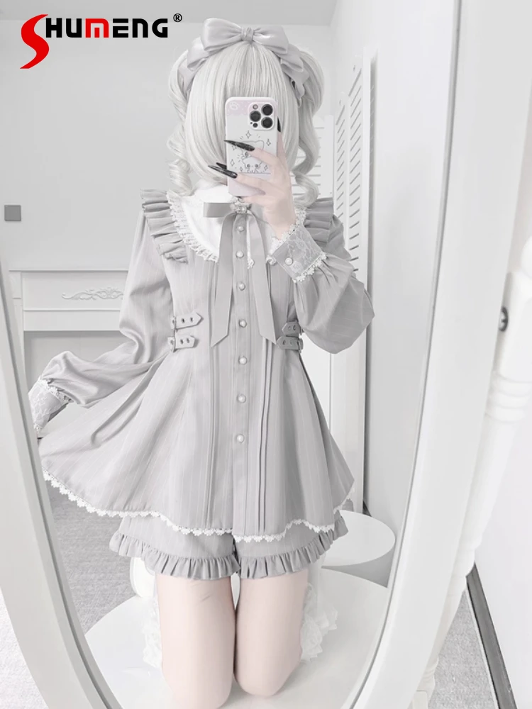 

Japanese Mine Mass-Produced Long-Sleeve Dress Set for Women High-Waisted Slim Top and Shorts 2-Piece Set for Spring and Autumn