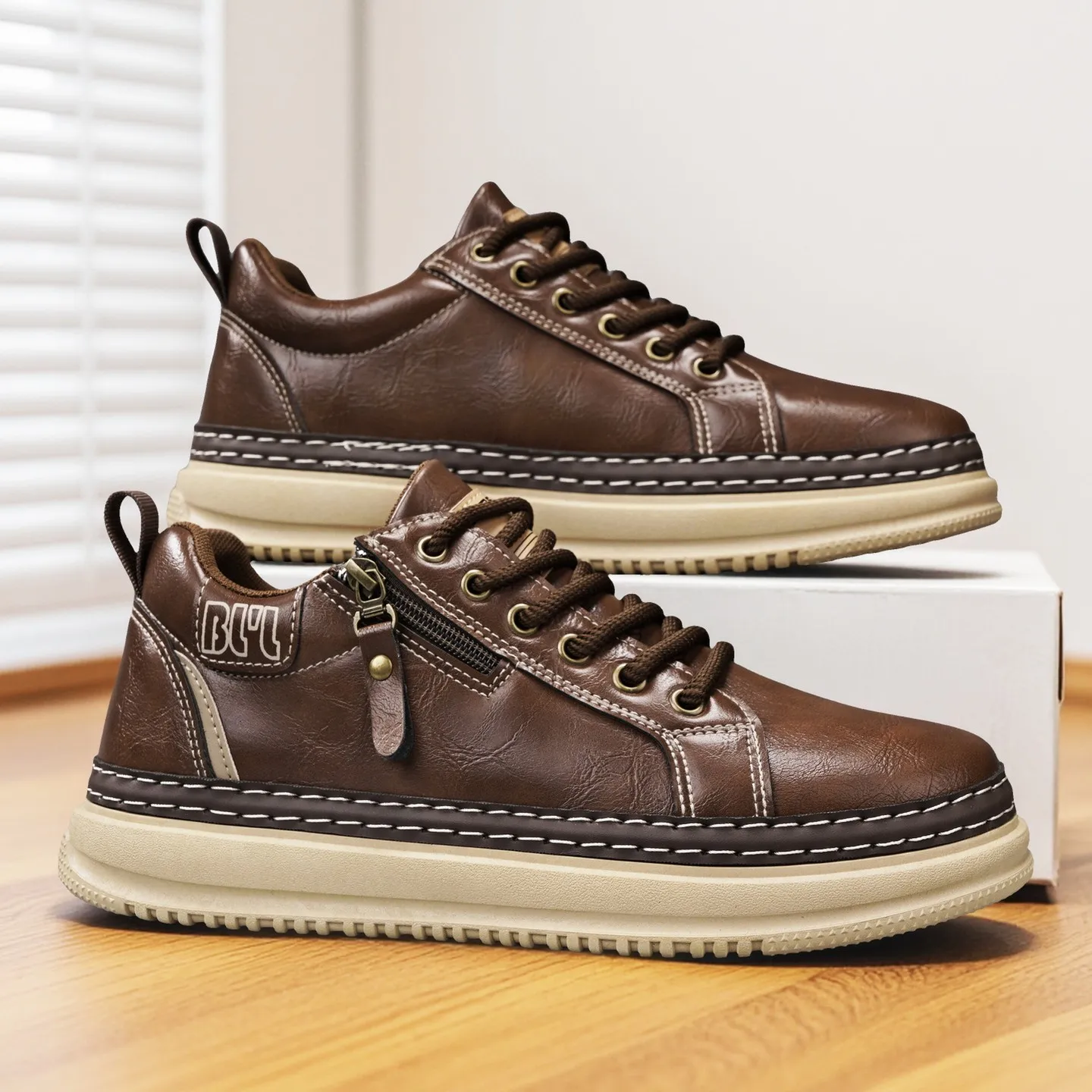 

2026 New Men's Platform Fashion Sneakers, Versatile Casual Retro Skate Shoes, Non-Slip & Durable Work Shoes