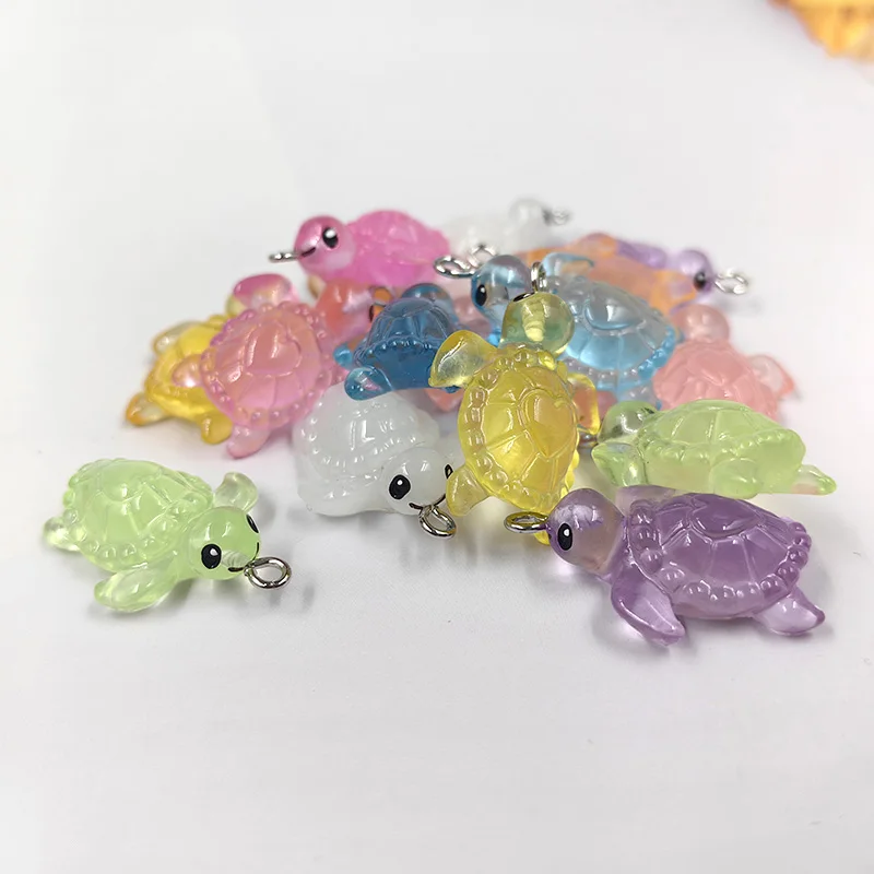 10pcs Cute Luminous Sea Turtle Charms Decoration Resin Animal Pendant Flatback for Keychain DIY Jewelry Making Findings C1337