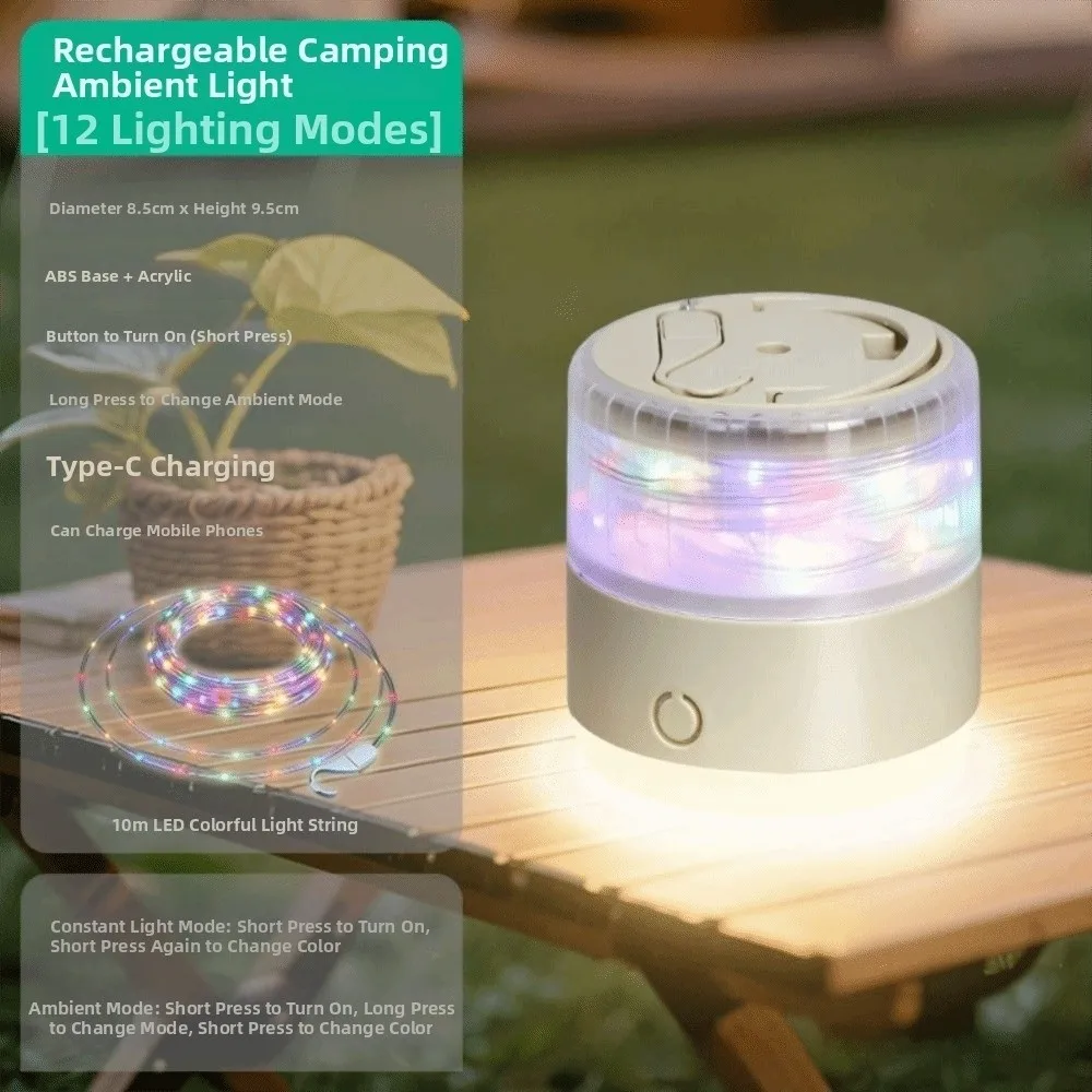 RGB LED Camping Lamp Portable IPX6 Waterproof Outdoor Night Light Top Handle with Hook Garden Decoration Lamp Outdoor Use