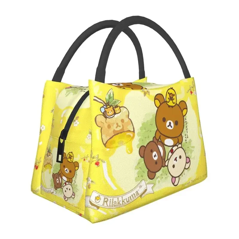 Kawaii Cartoon Rilakkuma Bear Insulated Lunch Bags for Women Portable Cooler Thermal Bento Box Outdoor Camping Travel