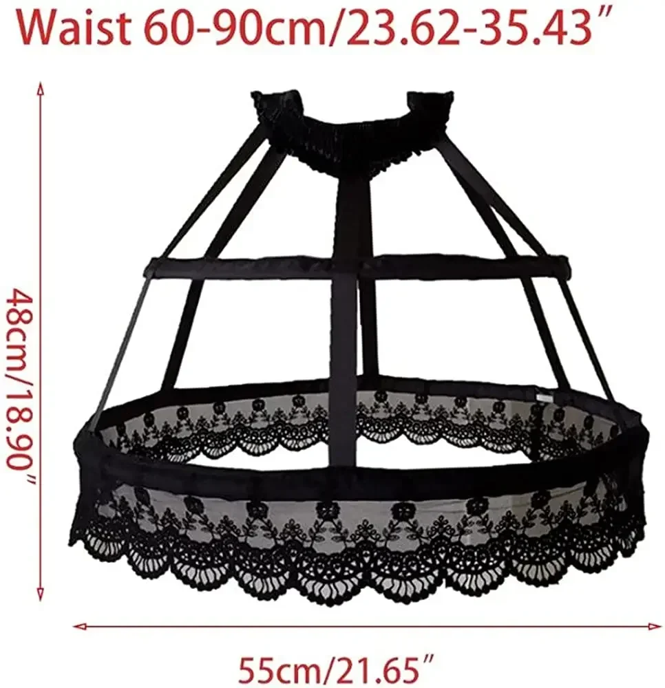 Women Victorian Petticoat 2 Hoops Crinoline Lolita Fishbone Hollow Bird Cage Skirt Embroidery Floral Lace Underskirt image 4