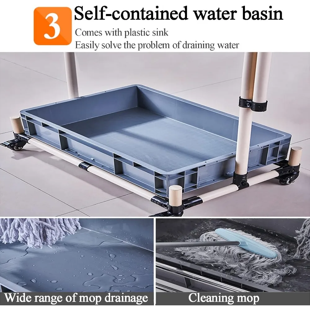 رف تخزين الممسحة والمكنسة المثبتة على الأرض، عربة تنظيف متنقلة للمماسح المبللة والمكانس #5