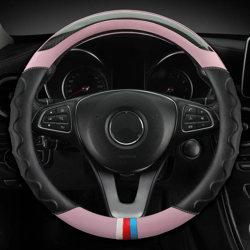 2023 Fashion Car Steering Wheel Cover Breathable Anti Slip Carbon Fiber Leather Steering CoversAuto Decoration 37-38cm Universal