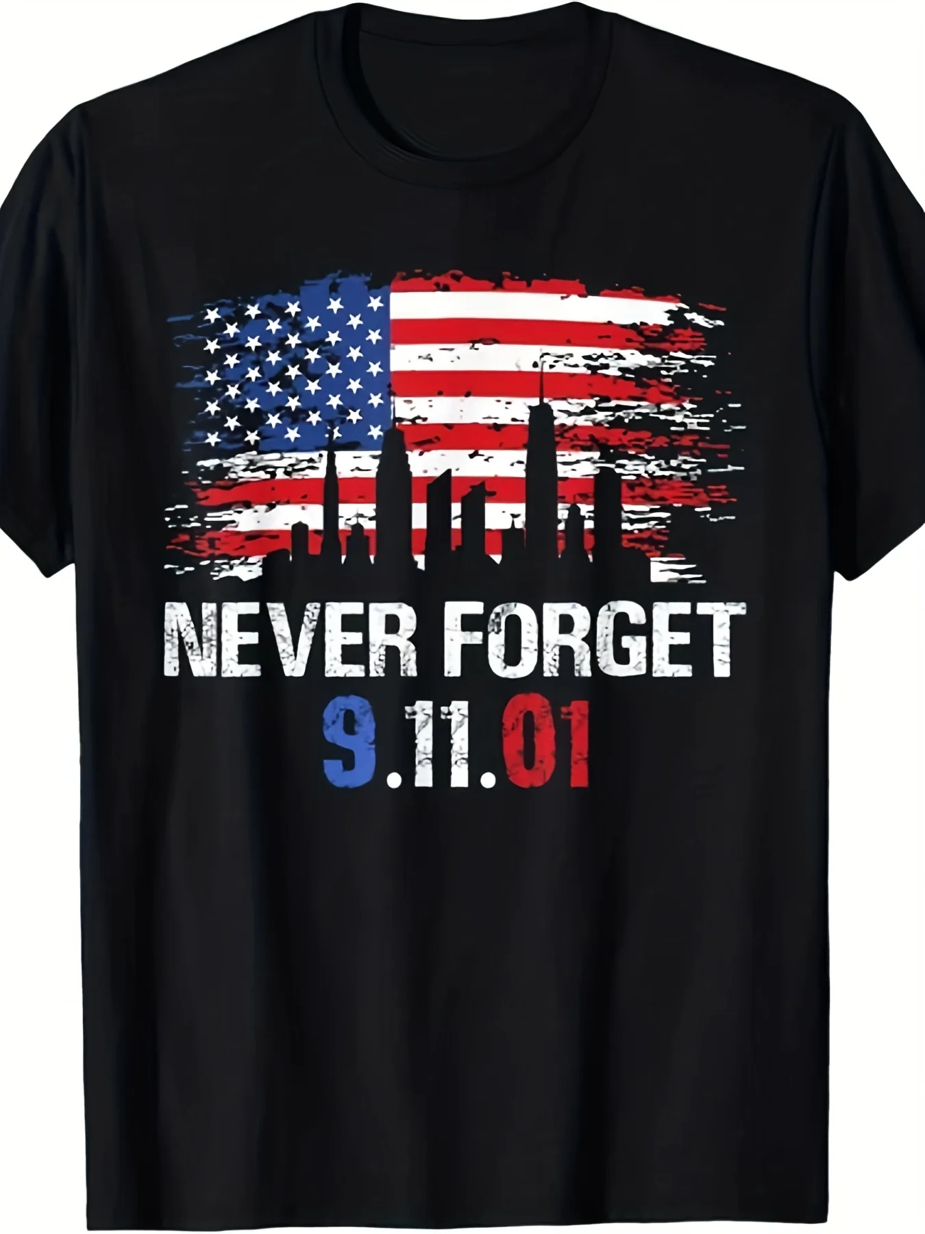 

Never Forget 9/11/2001 Memorial Vintage American Flag Graphic T-Shirt 100% Cotton O-Neck Short Sleeve Summer Casual Mens T-shirt