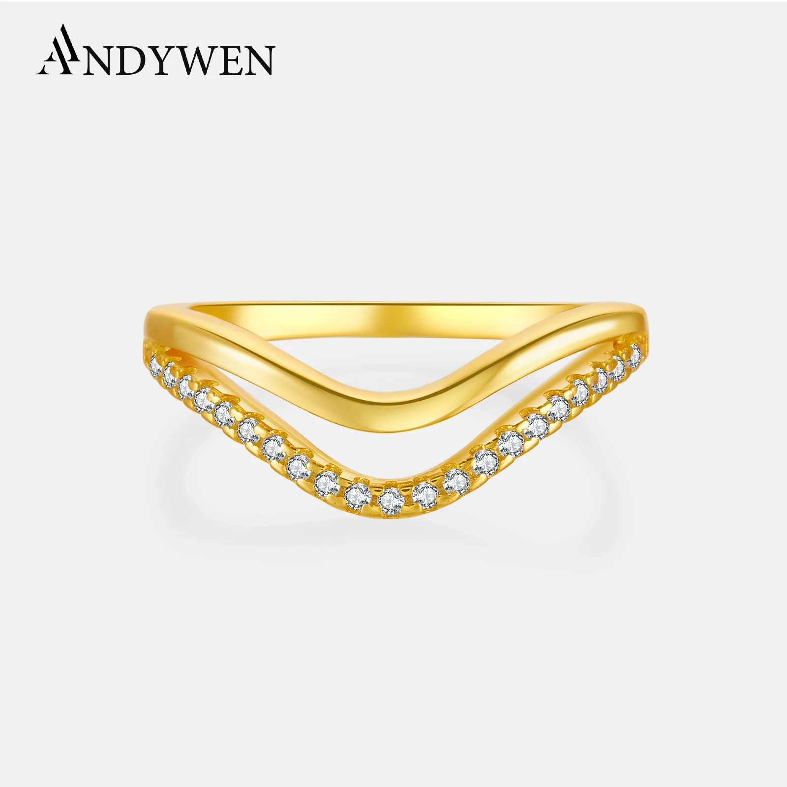 

ANDYWEN 100% 925 Sterling Silver Gold Bonded Gold Ring Two Line Women Ring Jewelry 2022 Party Wedding Jewelry Circle Round Jewel