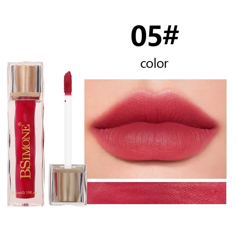 BSIMONE Velvet Matte Lip Gloss Liquid Lipstick Waterproof Lip Gloss Long Lasting Sexy Lip Makeup Women Beauty Red Non Stick Cup