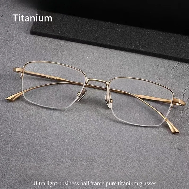 F·DRACON Pure Titanium Business Half Frame Square Women's Glasses Frame Anti Blue Light Optical Prescription Glasses For Men1907