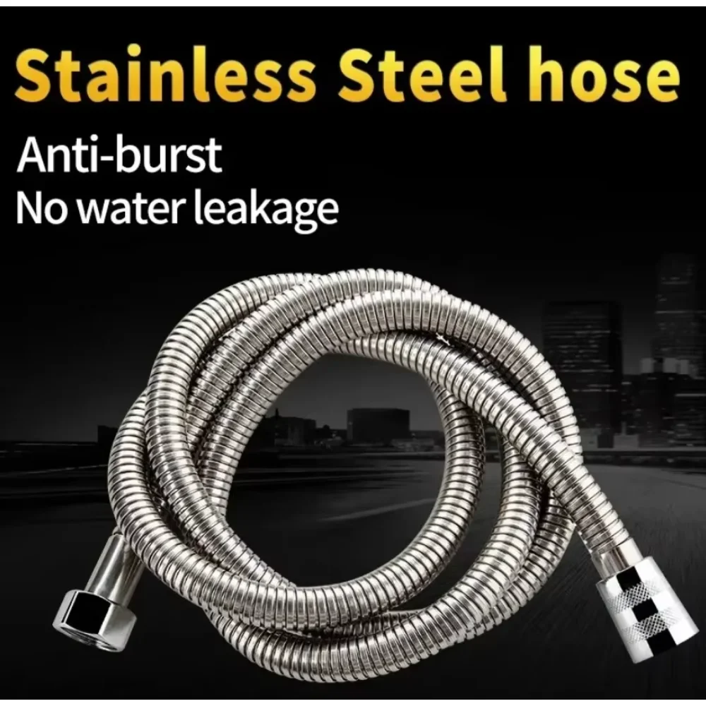 2M silver  304 Flexible Shower Hose Long Bathroom Shower Pipe Extension Water Pipe Pull Pipe Bathroom Accessories