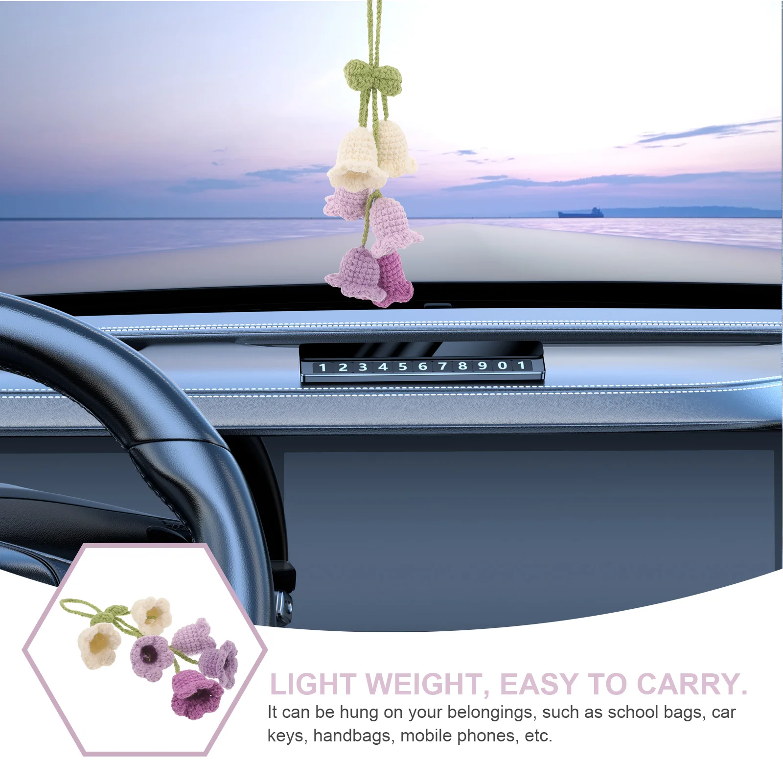 

6pcs Lily Of The Valley Pendant Crochet Flower Decorations Car Accessories Hanging Bag Lightweight Woven Charms For