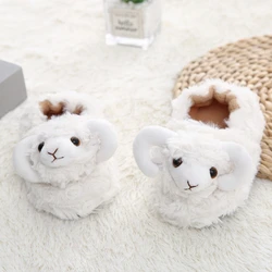 Toddler Girl Slippers for Boys Winter Baby Loafers Plush Warm Cartoon Sheep Soft Rubber Sole Children Home Shoes Indoor Footwear