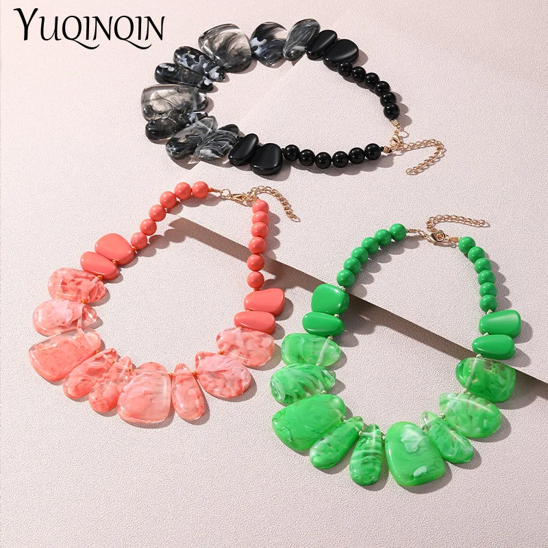 Vintage Colorful Bohemian Statement Pendant Necklaces for Women Big Beaded Chain Necklaces for Girls Fashion Travel Choker Gifts