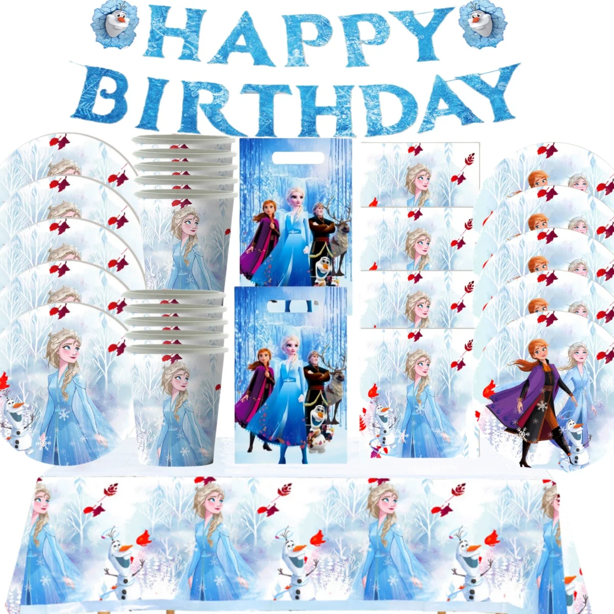 

Disney Frozen Birthday Party Decoration Queen Anna Elsa Disposable Tableware Plate Tablecloth Baby Shower Girls Party Supplies