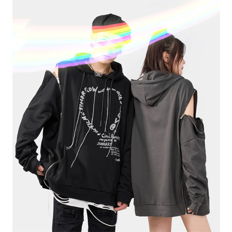 Hooded Hoodie men's and women's spring and autumn street love three-dimensional printed hip-hop Pullover