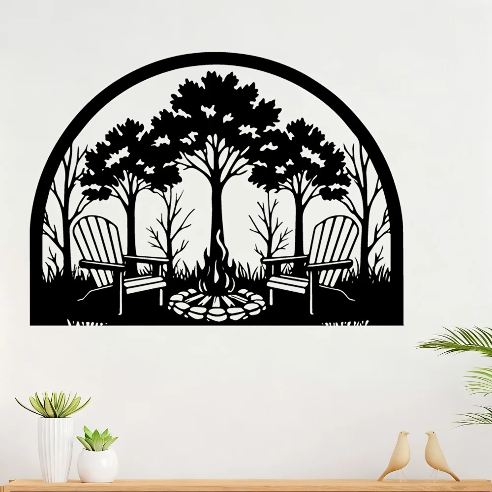 1pc Metal Campfire Chair Wall Art - Rust-Resistant Outdoor Patio Decor, Cozy Adirondack Mural for Garden Fence