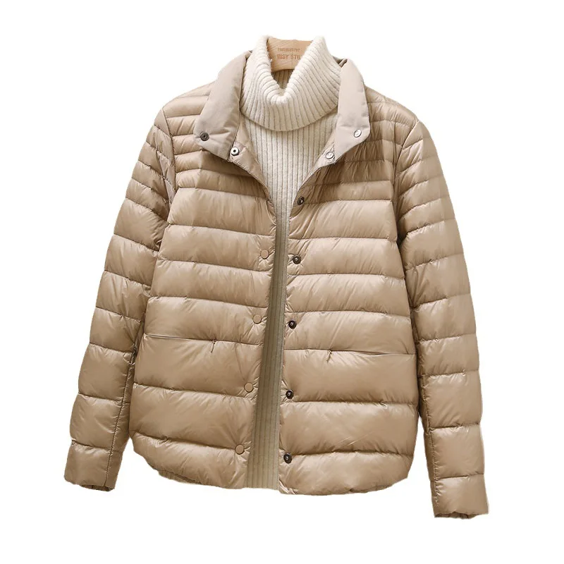 White Duck Down Jacket for Female, Short Casual Top, Temperament Coat, Light, New, Fall and Winter, 90