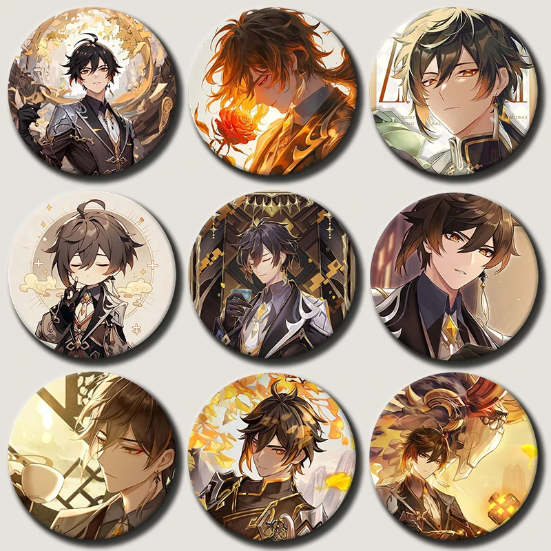 

58mm Anime Character Zhongli Pins Tinplate Badge Cartoon Brooches for Backpack Hat Clothes Decoration Fans Collection Gifts