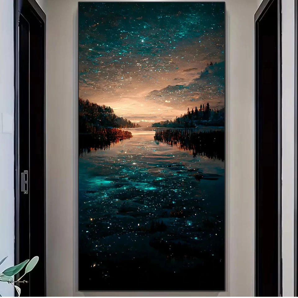 

5D DIY Landscape Diamond Painting Kit Starry Sky River Cross Stitch Diamond Embroidery Rhinestone Mosaic Art Home Decor Painting