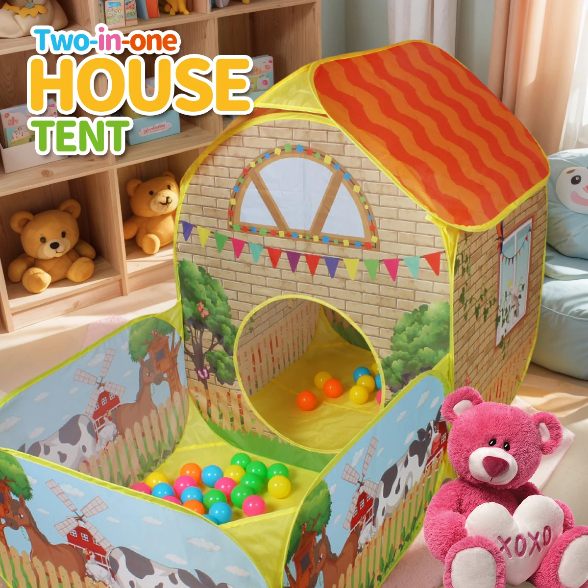 【ترفيه خارجي】خيمة لعب فيلا حديقة الأطفال - مع حوض سباحة كرة أوشن، سياج لعبة كبير منبثق، مسرح لعبة ممتع للأطفال، خيمة بوليستر متينة وإطار فولاذي، لعبة رائعة للحفلات الخارجية، هدية عيد الميلاد، بدون كرات متضمنة