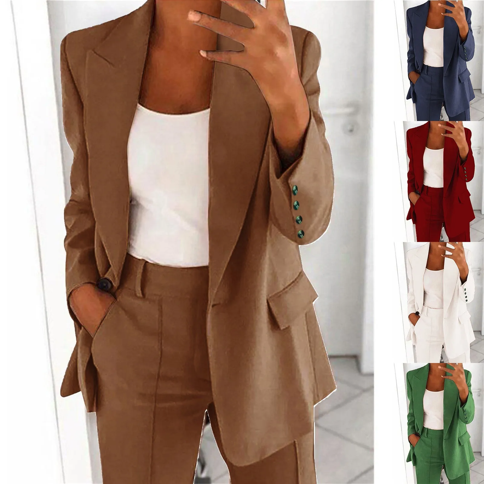 Popular Suit Coat Solid Color Blazer Long Sleeve Faux Pockets Blazer Top Business Oversize Elegant Spring Thin Transition Short