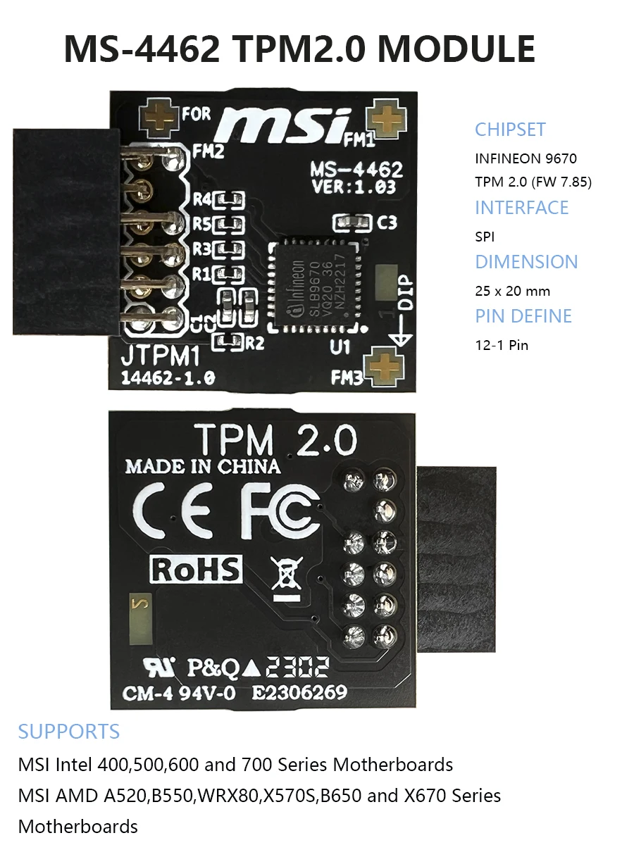 TPM2.0 MSI MS -4136 -4462 Trusted Platform Module2.0 Encryptie Beveiligingsmodule Externe kaart