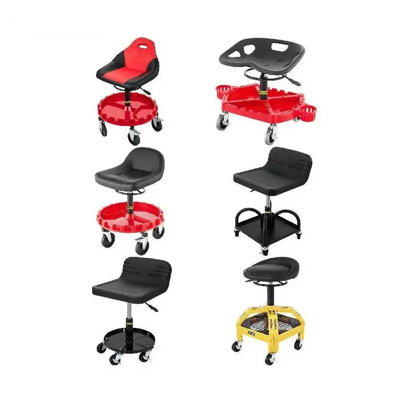 

Rolling Garage Stool Car Detailing Stool Adjustable Height Mechanic Seat With Tool Tray Workshop Auto Repair Shop Stool
