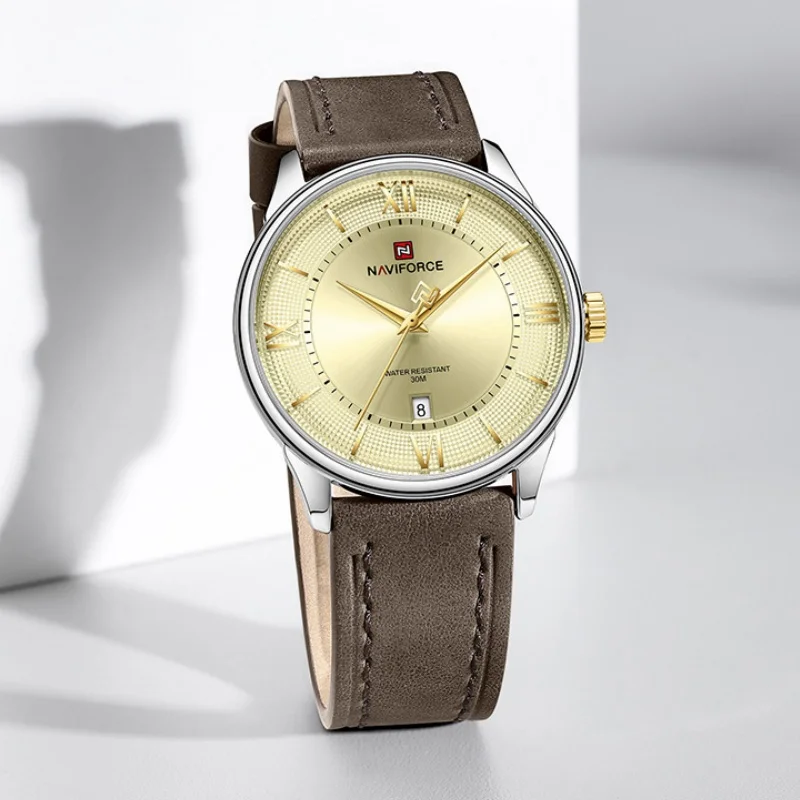 

NAVIFORCE часы для мужчин кварцевые спортивные ремешок из натуральной кожи 3ATM водонепроницаемые роскошные деловые наручные часы подарок для мужчин новый