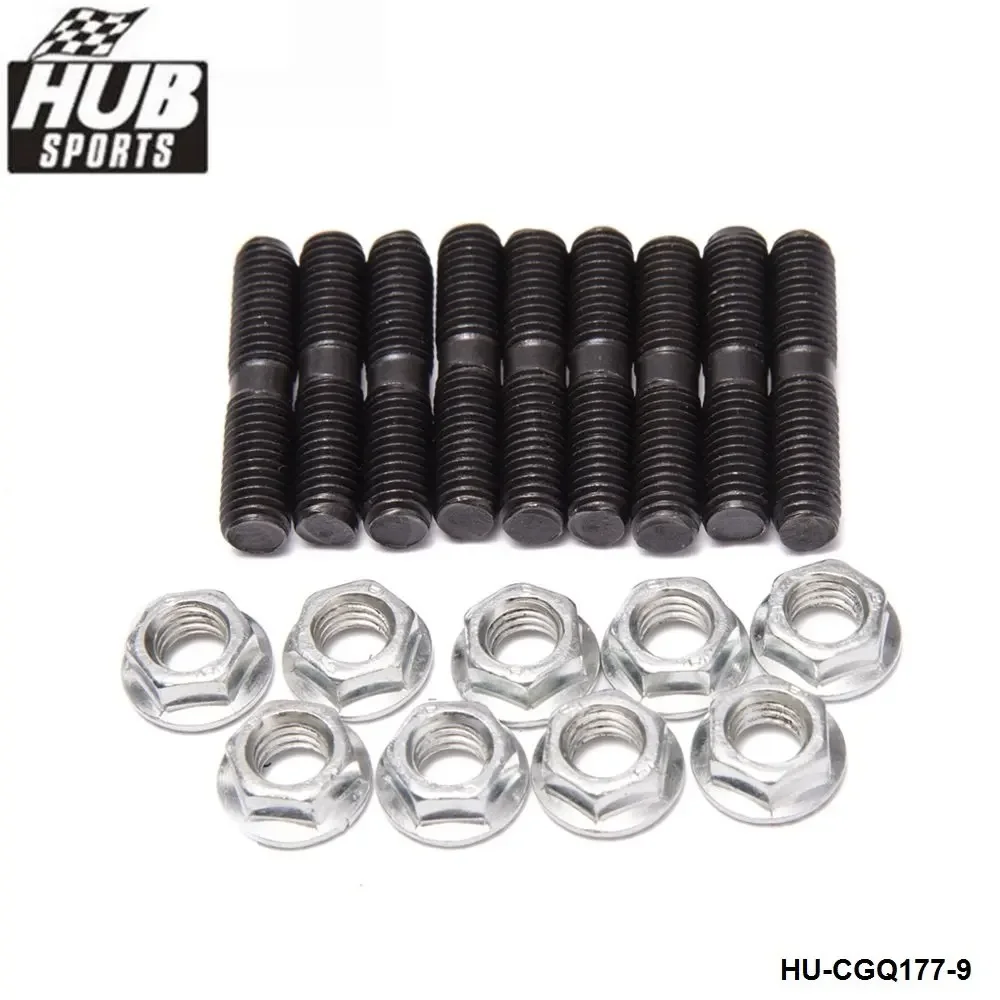 HUB sports - 9 x Turbo Stud & Lock Nut Kit M8x1.25 for Nissan Silivia Ball Bearing GT28R GT30R HU-CGQ178