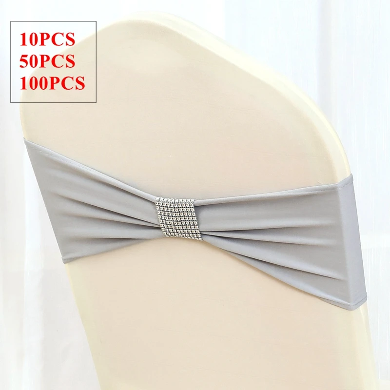50PCS Lycra Chair Bands Single Layer Spandex Sashes with Net Buckle White & Black Chair Covers for Event Party Wedding Decoratio