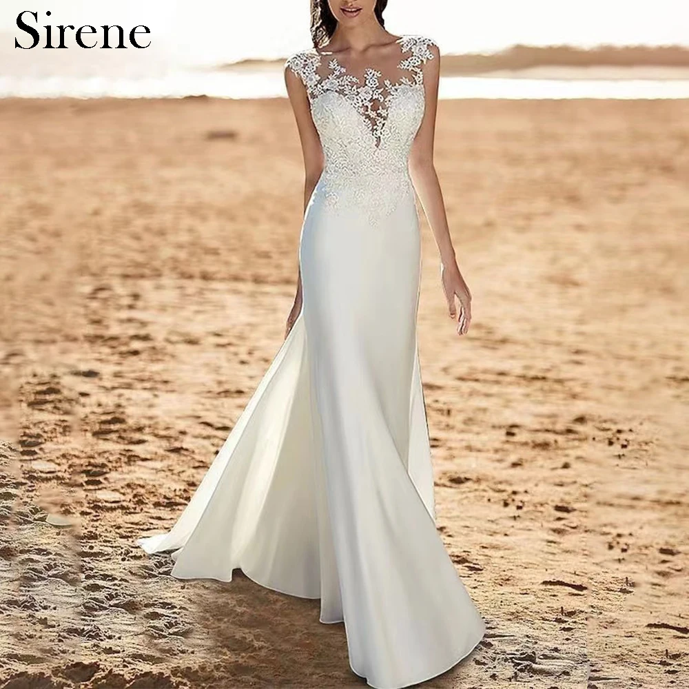 

Sirene Elegant Long Wedding Dresses Satin Boat-Neck Floor-Length Mermaid Brides Dress Women Tailor-Made Vestidos De Novias 2024