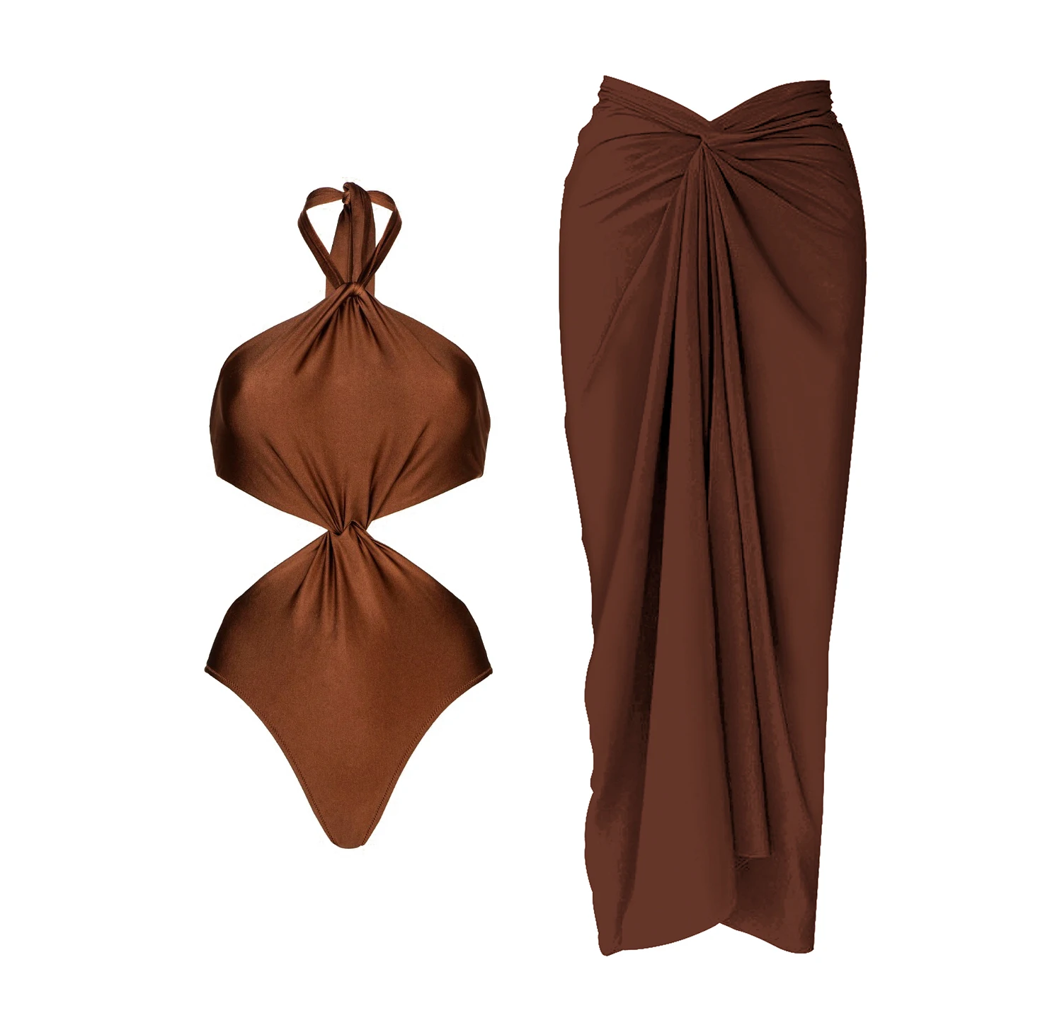 

Комплект из 2-х частей: сексуальный женский купальник-бикини с вырезами, новинка 2025 года, цвет хаки, пляжный боди-костюм